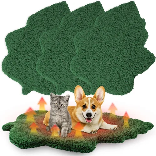Vista 11 de Paquete de 3 camas autocalentables para mascotas con forma de hoja, autocalentable, tapete térmico lavable para erizo, conejo, planeador de azúcar