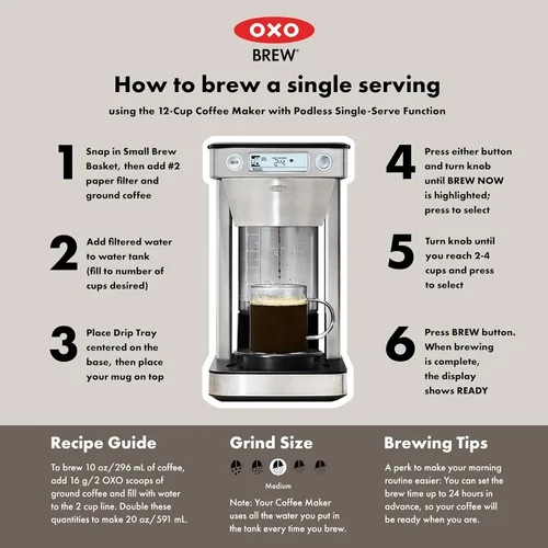 Vista 10 de Cafetera de café OXO Brew de 12 tazas con función de porción única sin cápsula, plateada