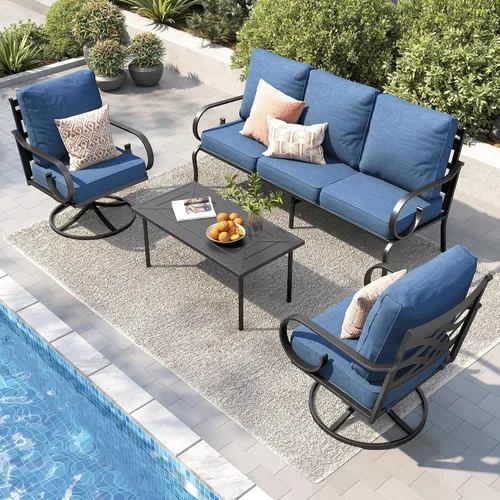 Vista 36 de PHI VILLA Patio Furniture Set with 4 Rocking Chairs & Fire Pit, Beige