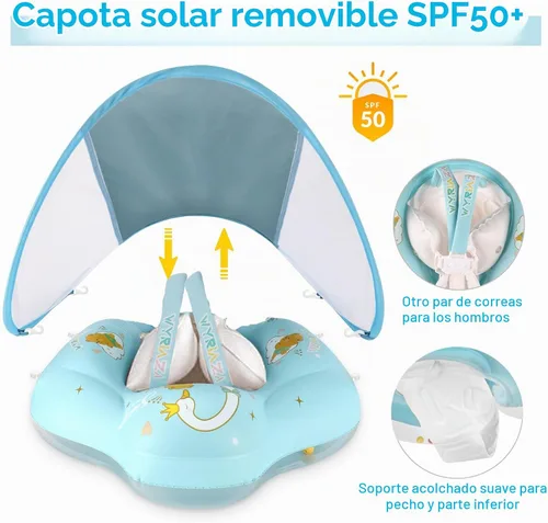 Vista 4 de WYRIAZA Baby Pool Float with Canopy, Baby Float for Pool Swimming, Infant Pool Floats with UPF50+ Sun Protection, Infant Floaties with Safety Seat