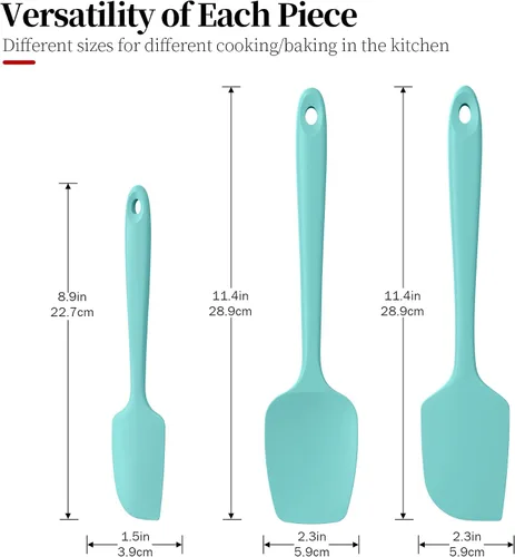 Vista 2 de Juego de 3 espátulas de silicona resistentes al calor, 600 ºF, utensilios de cocina antiadherentes sin BPA para mezclar sin costuras, plegar, raspar