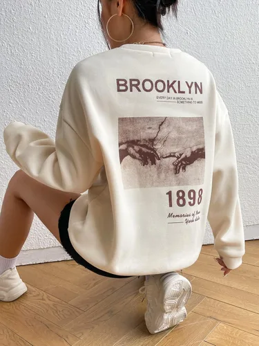 Vista 3 de SOLY HUX Sudaderas de gran tamaño para mujer, cuello redondo, casual, estampado gráfico, manga larga, sudaderas de moda