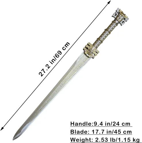 Vista 2 de Espada GuiHou de creación de los dioses de acero inoxidable de oro blanco de 28.3 pulgadas con vaina para colección, exhibición, cosplay