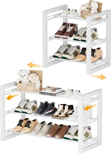 Vista 11 de Homeiju Zapatero expandible, estante de zapatos de metal de 2 niveles, soporte ajustable para zapatos, botas, tacones, organizador de zapatos de pie