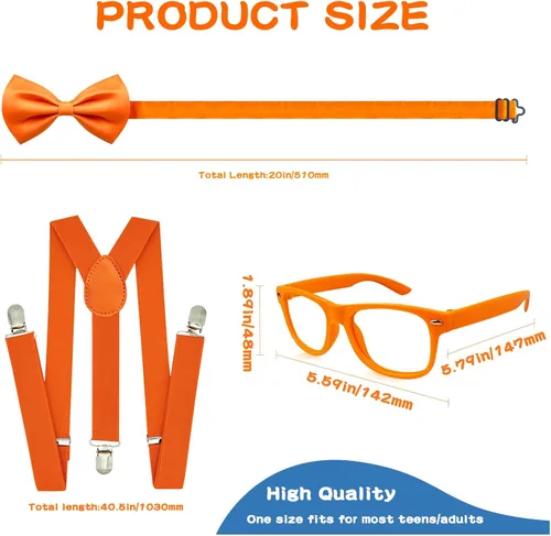 Vista 4 de 3 PCS KidsAdult Roleplay Costume, Orange Bow Tie Suspenders Glasses, Kids Birthday Party Supplies Dress Up Cosplay