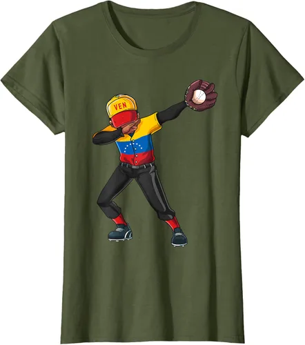 Vista 71 de Baseball Dabbing Venezuela Player Catcher Pitcher Hombres Niños Camiseta, Negro
