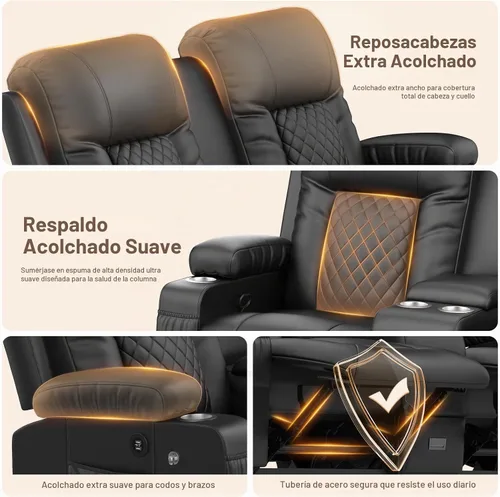 Vista 5 de YONISEE Juego de muebles de sala de estar, sofá biplaza reclinable de 2 plazas y silla reclinable giratoria de 360° con masaje, sofá reclinable