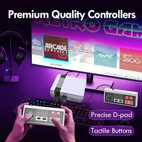 Vista 8 de 2025 Retro Gaming Console with NES Classic Games 621,HDMI Plug & Play Mini System with 2 Wired Controllers, Vintage Entertainment Gift for