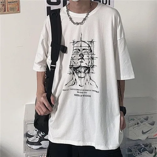 Vista 2 de Camiseta de manga corta con estampado gráfico de Y2k para hombre, estilo grunge, ropa gótica Harajuku