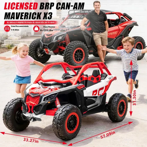 Vista 2 de 24V CAN-AM Maverick X3 con licencia de 2 plazas para niños UTV Rojo