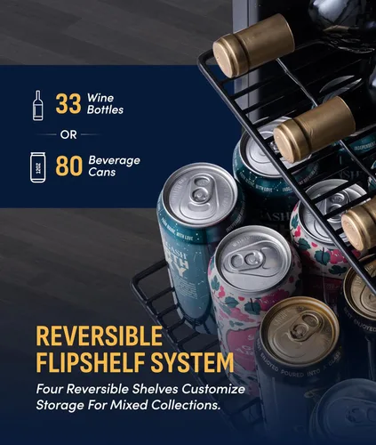 Vista 7 de NewAir Refrigerador de bebidas y vino de zona única de 15 pulgadas, refrigerador de bebidas y vino para 33 botellas/80 latas, mini refrigerador