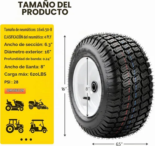 Vista 6 de YITAMOTOR 16X6.50-8 Rueda de cortacésped y conjuntos de neumáticos, 4 capas Negro