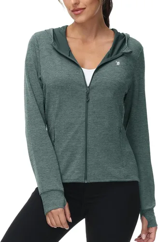 Vista 88 de TBMPOY Chaquetas con capucha y protección solar UPF 50+ para mujer, ligeras, de manga larga, para senderismo, exteriores, con cremallera completa