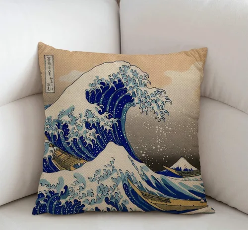 Vista 2 de Swono Hokusai The Great Wave - Funda de cojín de lino y algodón de 18 x 18 pulgadas para sofá