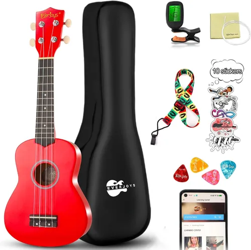 Vista 9 de Kit de ukelele soprano para principiantes de 21 pulgadas con correa de sintonizador de bolsa de concierto en línea gratuita, rápido de aprender