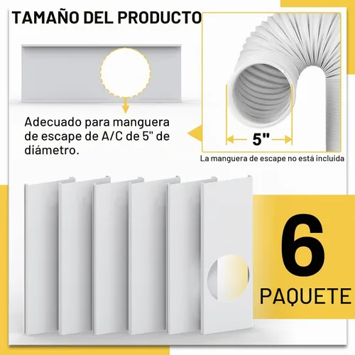 Vista 2 de Kit de aire acondicionado portátil para puerta corrediza, paquete de 6 rejillas de ventilación de puerta de CA, longitud máxima ajustable, kit