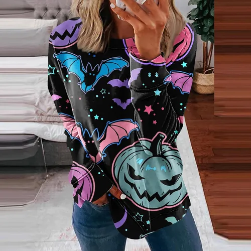 Vista 2 de Kenvina Sudaderas de otoño para mujer, cuello redondo, manga larga, ajuste holgado, suéter ligero y moderno