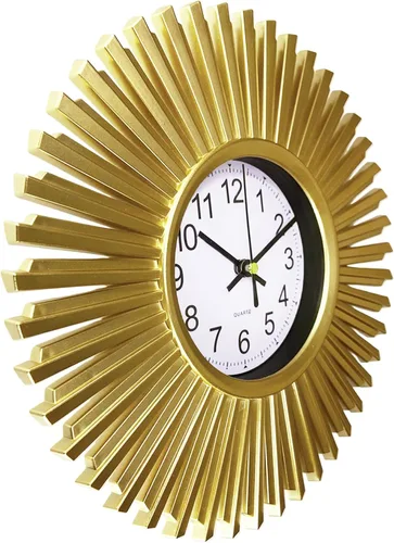 Vista 6 de Reloj de pared de cocina, reloj de pared dorado con forma de explosión de sol, funciona con pilas, reloj de pared decorativo moderno de 10 pulgadas
