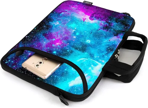 Vista 3 de Funda para laptop de 15.6 pulgadas, estuche para chromebook, correa de hombro ajustable con asa, bolsillo para accesorios (Galaxias azules)