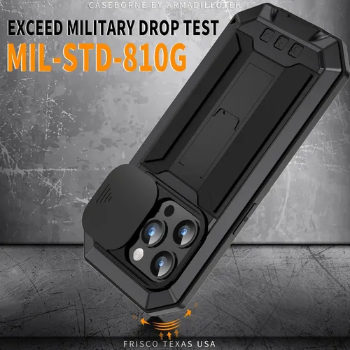 Vista 5 de Lunivop Funda para iPhone 15 Pro Max, protección resistente, tornillo de cuerpo completo, de goma de metal de grado militar, con soporte duro Negro