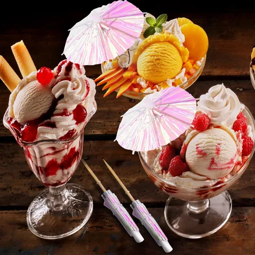 Vista 4 de 50 piezas de sombrillas para bebidas, selecciones de cóctel, sombrillas de cóctel con palillos de madera para verano, arcoíris, limón, cupcakes