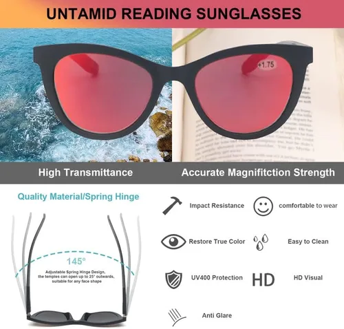 Vista 3 de UNTAMID 3 Pack Reading Glasses Blue Light Blocking for Women, Designer Cat Eye Frame Ladies Computer Readers