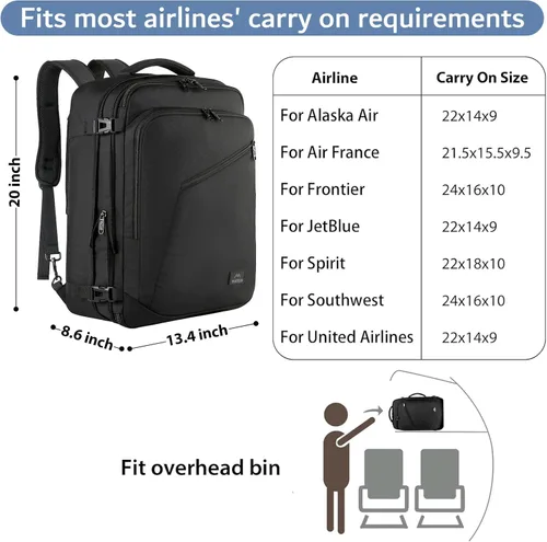 Vista 29 de MATEIN - Mochila de viaje extragrande de 10.56 galones, mochila de viaje ampliable apta para aerolíneas, para viajeros de fin de semana, hombres