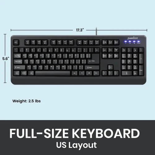 Vista 5 de Perixx PERIBOARD-517 - Teclado USB lavable con cable, certificado con nivel IP 65, negro, diseño en inglés de EE. UU