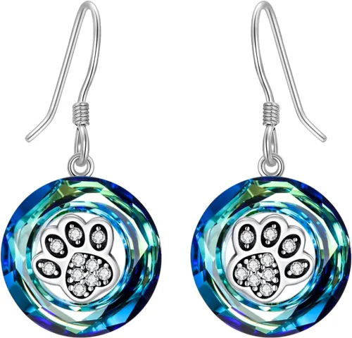 Vista 8 de POPKIMI Bonitos aretes colgantes de animales, joyería de animales, regalos de cumpleaños y Navidad para mujeres, aretes de ópalo de cristal de plata