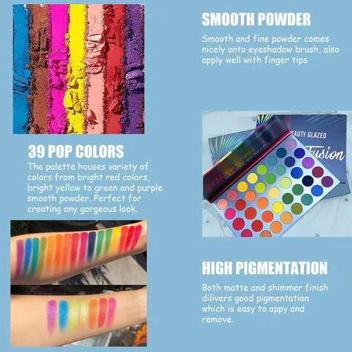 Vista 2 de Paleta de Sombra de Ojos Fusión de Colores Altamente Pigmentada 39 Tonos Rosa Púrpura Mate y Brillantes, Paleta de Maquillaje, Sombra de Ojos
