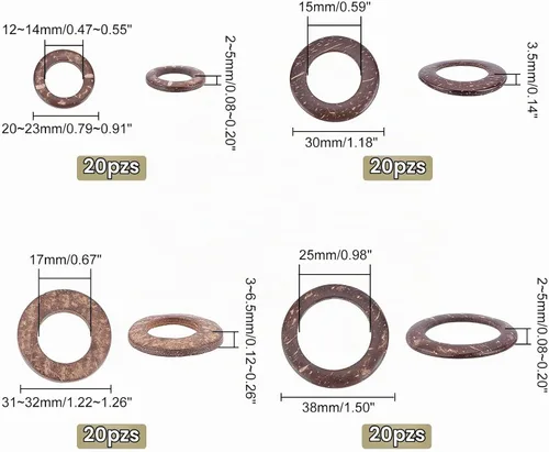Vista 6 de PH PandaHall 80 anillos de enlace de madera, 4 estilos, anillos de coco sin taladrar, conectores colgantes de mini círculo, círculos de madera