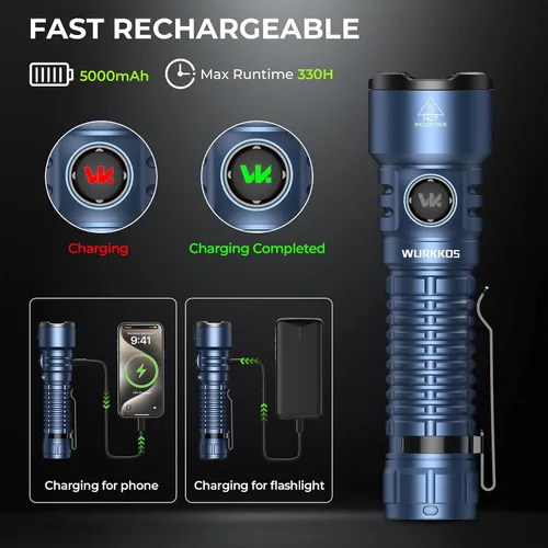 Vista 5 de Wurkkos TS28 3200lm Linterna LED recargable, IPX8 impermeable, azul Haz de 1,660.1 ft, modos de operación dual, carga inversa, controlador