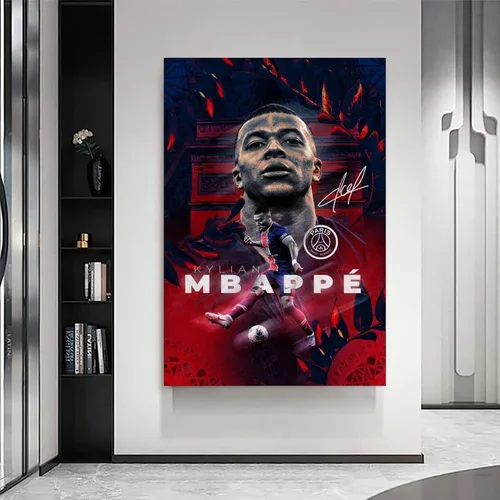 Vista 6 de Mbappe - Póster deportivo de superestrella de fútbol, lienzo de los años 90, arte de pared, decoración estética, pósteres de 08 x 12 pulgadas