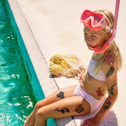 Vista 4 de CHARLENT 120 estilos de purpurina bajo el mar criatura temporal tatuajes para niños suministros de fiesta – Tatuajes de criaturas marinas para niños