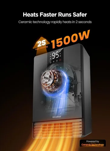 Vista 2 de GiveBest Calentador de pared inteligente, calentador de espacio eléctrico Negro