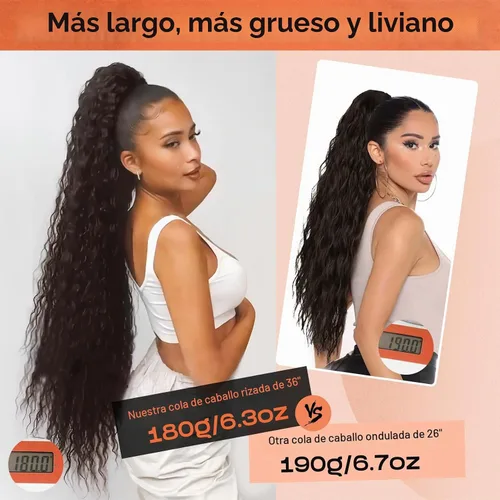 Vista 2 de SEIKEA Extensión de cola de caballo, 30" de largo, ligera, rizada natural completa con cordón, cola de caballo falsa, cola de caballo sintética