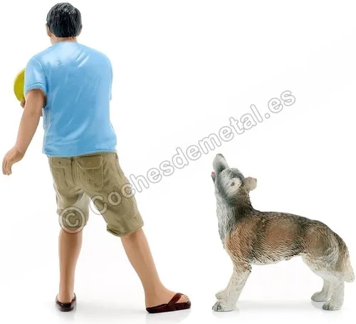 Vista 2 de American Diorama 23889 Figurine Hombre/Perro Escala 1:18 Azul/Amarillo/Verde
