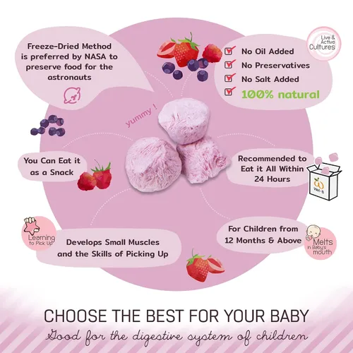 Vista 3 de Wel-B Alimentos liofilizados, bayas frescas con yogur liofilizadas a deliciosas, aperitivos de frutas crujientes, aperitivo saludable para niños