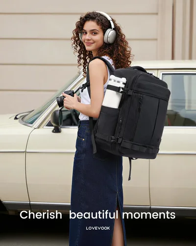 Vista 2 de LOVEVOOK - Mochila de viaje para mujer y hombre, aprobada como equipaje de mano, bolsa de artículos personales TSA, accesorios esenciales