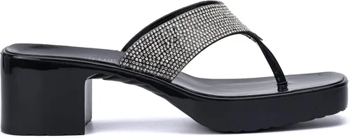Vista 3 de Olivia Miller Zapatos de moda para mujer, diseño de gelatina de PVC con diamantes de imitación adornados con purpurina y puntera abierta, sandalias