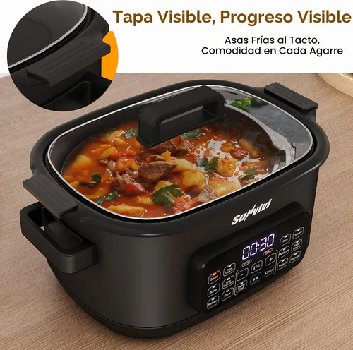 Vista 9 de Sunvivi Cocina múltiple 12 en 1, olla de cocción lenta programable de 6.5 cuartos de galón con temporizador y control de temperatura, ajuste