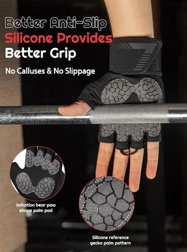Vista 2 de TRENDOUX Guantes de entrenamiento para levantamiento de pesas: soporte ajustable para la muñeca con correas alargadas, protección completa