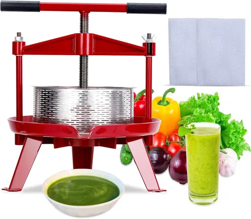 Vista 7 de Prensa de frutas y vino de acero inoxidable de 1.32 galones, prensa manual con mango en T, estructura triangular estable para exteriores y cocina