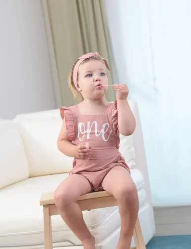 Vista 2 de Shalofer Traje de primer cumpleaños para bebé niña con diadema