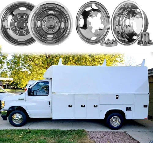 Vista 12 de Juego de simuladores de rueda de acero inoxidable pulido de 16 pulgadas para doble rueda, compatible con Dodge, Mercedes y Freightliner Sprinter Van