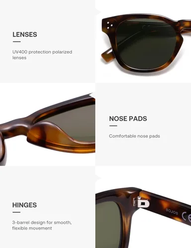 Vista 4 de SOJOS Gafas de sol polarizadas retro vintage para mujer y hombre, estilo Panto cuadrado de los años 70 y 80, UV400, SJ2662