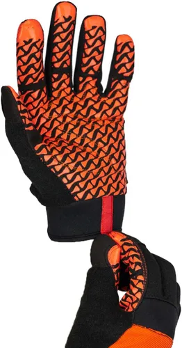 Vista 4 de SAFE HANDLER Guantes Super Grip Palma de agarre texturizada, textura antideslizante, correa de muñeca con gancho y bucle, negro/naranja, S/M, 1