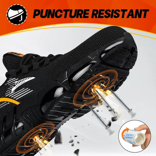 Vista 3 de BAIYIJIA Zapatos de punta de acero para hombre, zapatos de trabajo antideslizantes para construcción con amortiguación de aire, zapatos
