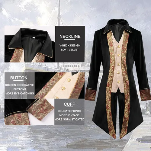 Vista 6 de Abrigo steampunk renacentista, disfraz de Halloween para niños, medieval pirata vampiro, chaqueta victoriana, abrigo para niños