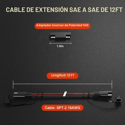 Vista 2 de Cable de extensión SAE 16AWG de 12 pies, cable conector SAE para automoción